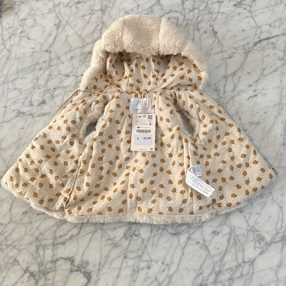 NWT ZARA Kids Faux Fur Hooded Vest Lined Sz 6-9 Mo